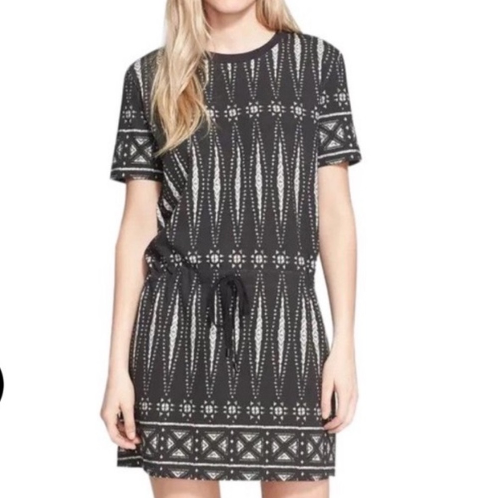 Tory Burch Bologan Knit Aztec Pima Cotton Drawstring Mini Shortsleeve Dress